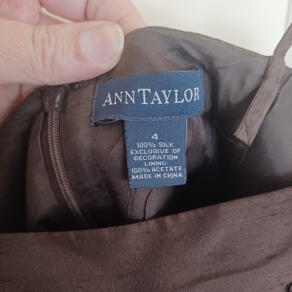 Ann Taylor brown silk embellished mini dress sz 4 - Picture 4 of 5